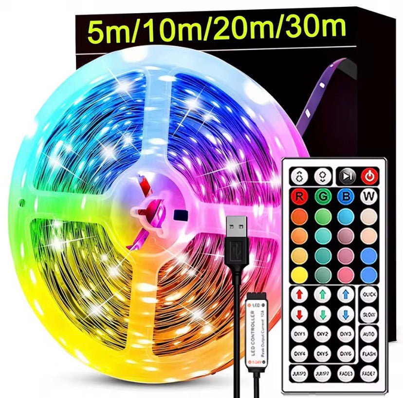 Ruban LED RGB USB avec Télécommande IR – 5m / 10m / 20m / 30m – Éclairage Multicolore pour Chambre, TV et Gaming